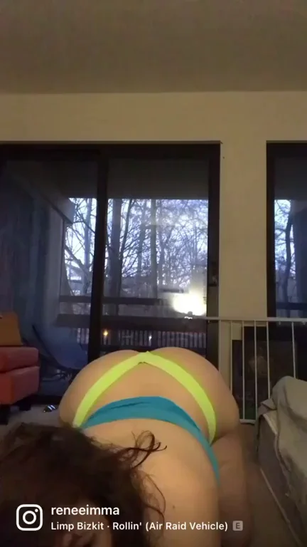 Thick Ass Babe in Yellow Thong Teases on Balcony