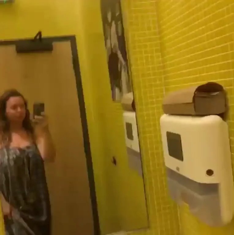 🔥 31F MILF Teases Titty Drop in Public Bathroom! What's Under My Dress? 🍈🍈