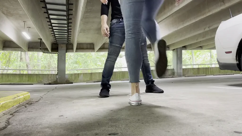 Sneaker Ballbusting Queen Kicks Dude's Nuts in Parking Garage