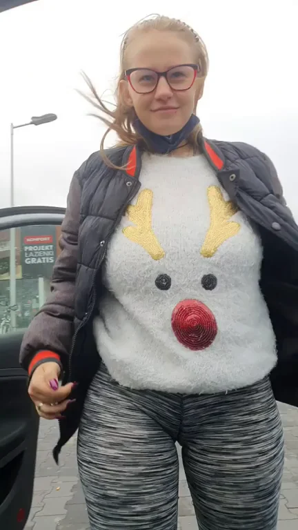 Car Park Tease: Sweater Hides Massive Tits Surprise! 🎄🍈🍈
