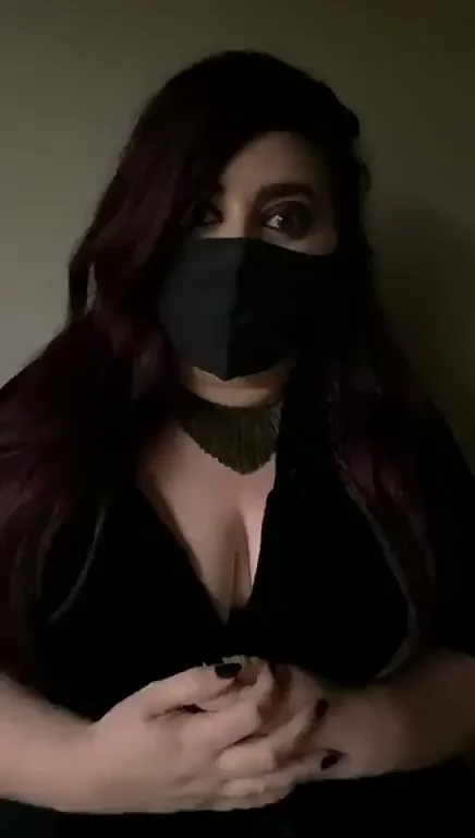 Spooky Slut in Black Lace Teasing Her Massive Tits 👻💦