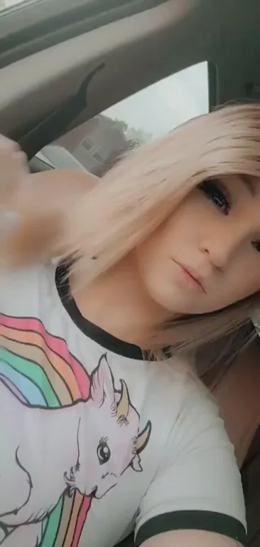 Slutty College Unicorn Babe Teases Tits in Car Selfie