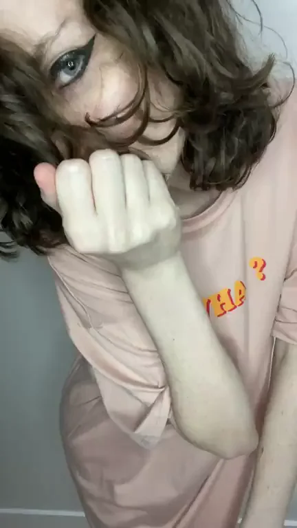 Just a cute trans girl hiding under her big silky T-shirt ?