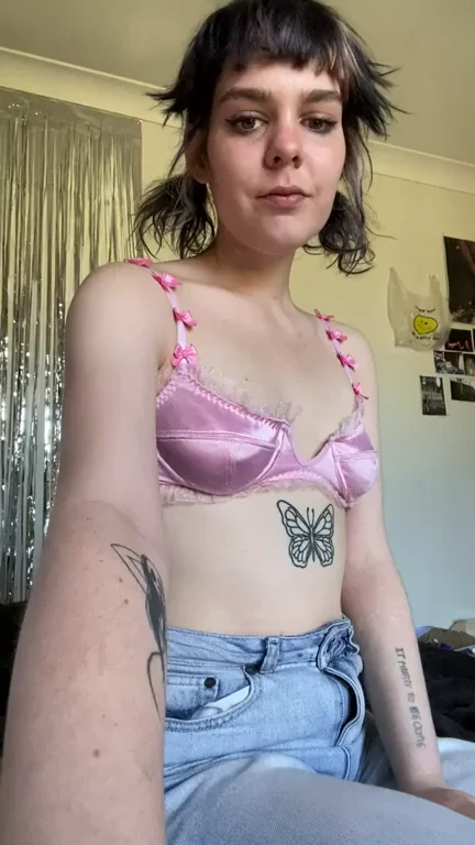 Petite Cutie Flaunts Ma's Gift Tits in Pink Bra 💖🦋