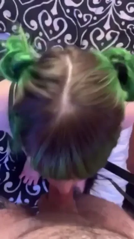POV Slutty Green-Haired Babe Gagging on Thick Cock 💦🍆