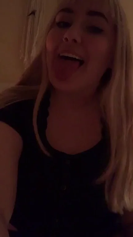 23yo Blonde Bombshell Sticks Out Slutty Tongue in Dim Room Tease
