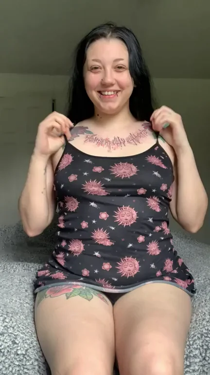Thick Goth Tease Lifts Dress to Flash Her Juicy Curves & Perky Tits