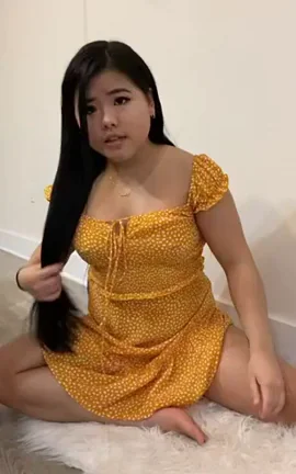 Sundress Asian Cam Slut Begs for Playtime – Pussy Tease on Shag Rug