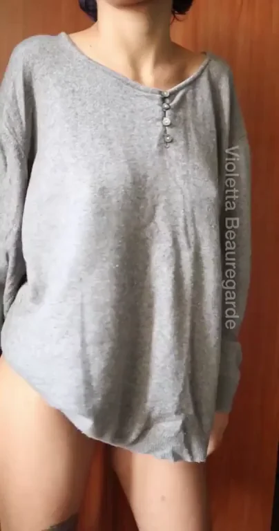 Contagious Slutty Smile: Flashing Thong Tease Under Oversized Sweater