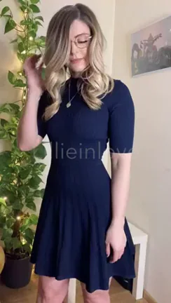 Teasing in My Tight Blue Dress Before Flashing My Naked Curves