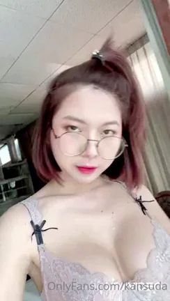 Kansuda's Lingerie Tease 😍🔥 Glasses Slut Squeezes Tits