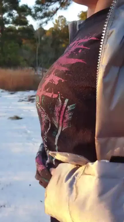 Freezing Tits Thaw: Slutty Snow Bunny Flashes Perky Nips in Wild Woods