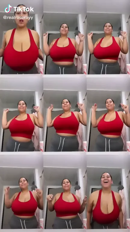 Damn! 🍒 Massive Tits Bounce in Red Halter Top 😍