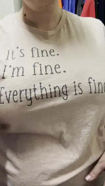 Chubby MILF's 'Everything's Fine' Tee Tease: Massive Lace-Titted Reveal (F41)