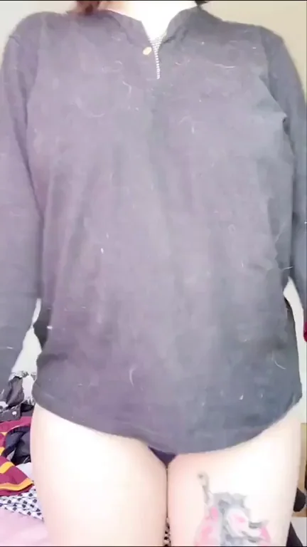 Cat Hair Tease: Hoodie Hottie Flashes Inked Curves
