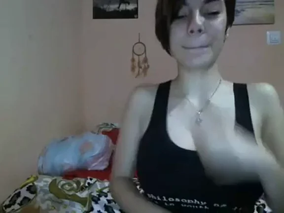 Emo Babe Lifts Tank Top for Massive Tit Tease