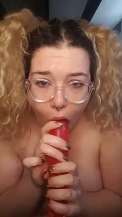 Pigtail Slut Gagging Hard on Fat Red Dildo 🍆💦