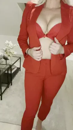 Red Suit Slut Teases: Cock-Sized Gap in These Juicy Curves!