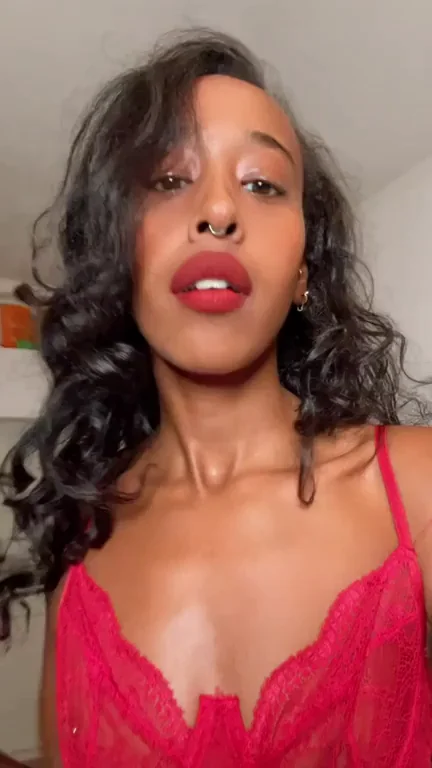 Petite Ebony Babe Teasing in Red Lace 😈🔥