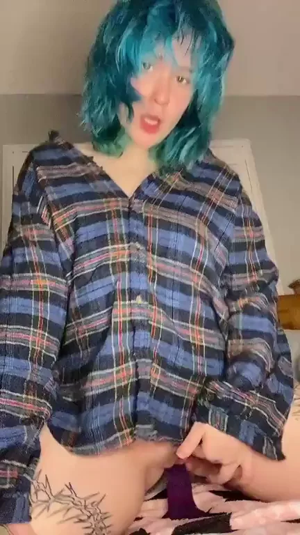 Blue-Haired Slut Teases Pussy in Plaid Shirt 😻💦 $5 OF Hookup!