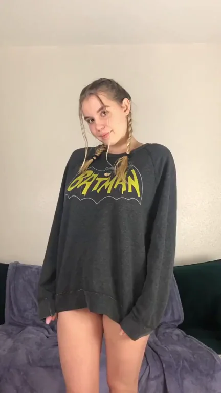 Shy Newbie Blushes in Batman Tee, Teasing Her Huge Cock 🍆😳