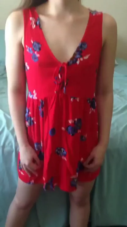 Slutty Red Dress Full Frontal Flash - Teasing Pussy Reveal