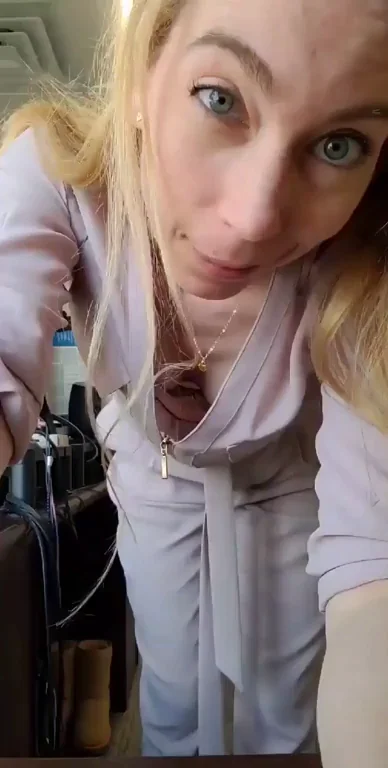 44yo Essential Slut's Quarantine Office Flash: Scrubs Down, Pussy Out!