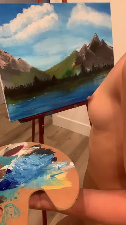 Nude Babe's Paint Splatter Tit Tease