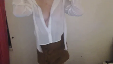 Working from home means this secretary isn't wearing a bra...