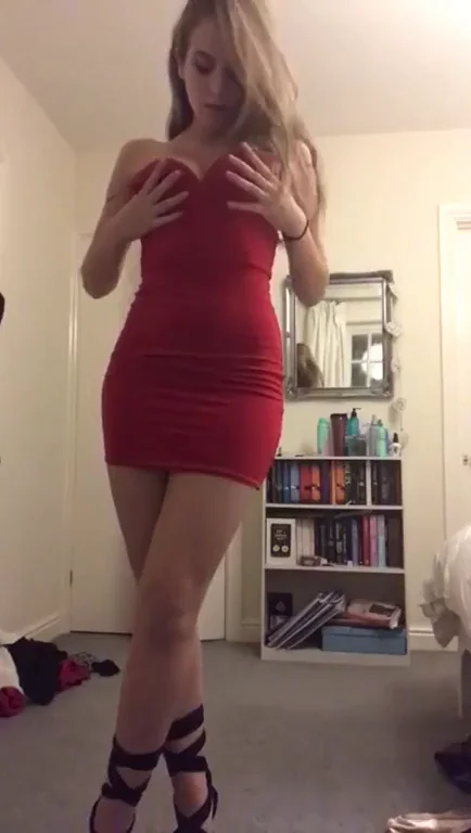 10/10 Cam Slut's Red Dress Tease Reveal