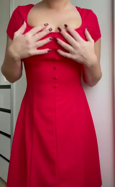 Red Dress Tease: One Snap Away from Slutty Freedom