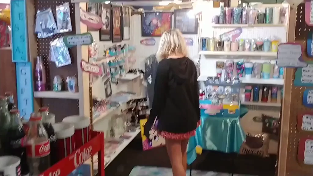 Shopping at an antique mall with no panties
