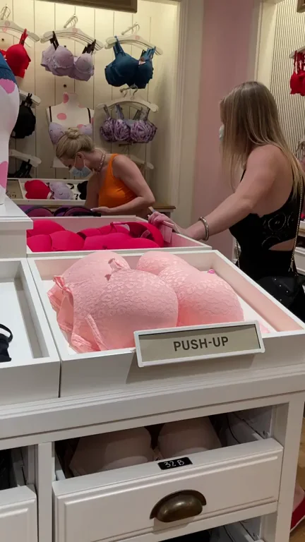 (19F) One last one to share today! This was from a cool video we made one day, doing remote orgasms at the mall! I was controlling Sasha's vibe from my phone as she was cumming all over the mall. This one was in Victoria Secret. LOL [F]