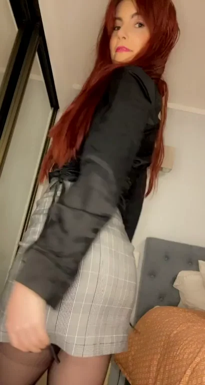 🔥 Redhead Slut's Office Tease: Ass Out in Skirt? 😈