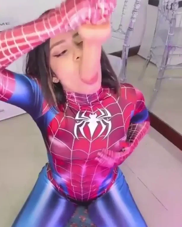 Spider-Gwen Slut Sucks Fat Dildo Deep 😈🕷️💦