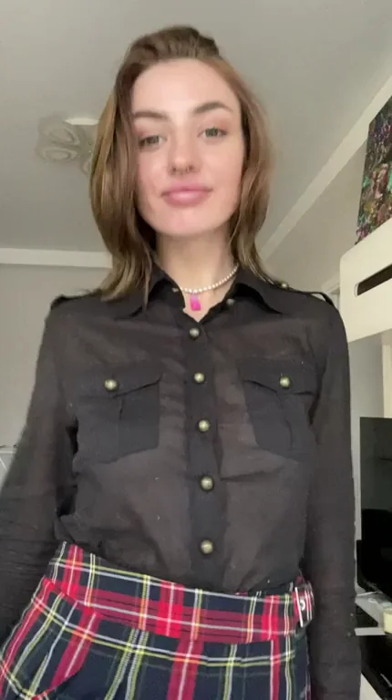 Shy Schoolgirl's First Flash 😘 Tits Out in Plaid Skirt 🔥