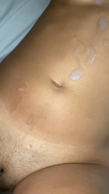 Cummy Tummy Tease: Amateur Slut's Fresh Load Spill
