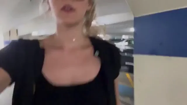 Parking Garage Slut's Risky Flash & Tease GIF