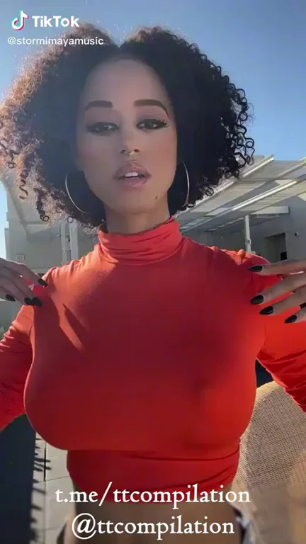Curvy Ebony TikTok Babe's Massive Tits in Tight Red Top