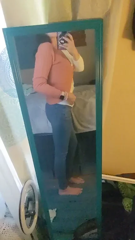 Braless Sweater Tease in Tight Jeans Mirror Showoff