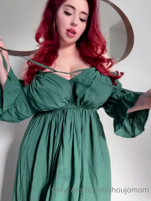 Redhead Busts Out Massive Tits in Tight Green Dress Tease