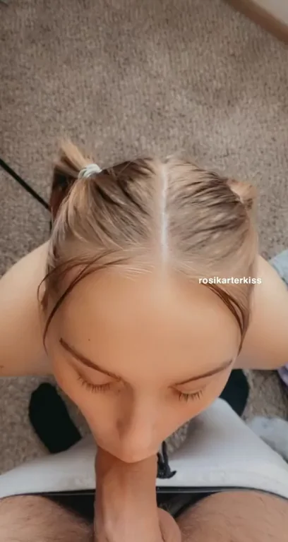 Pigtail Slut Sucking Cock on the Floor 😈🍆💦