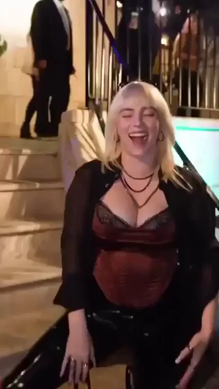Billie Eilish's Massive Tits Bursting Out in Shiny Leather Pants 😈🍒