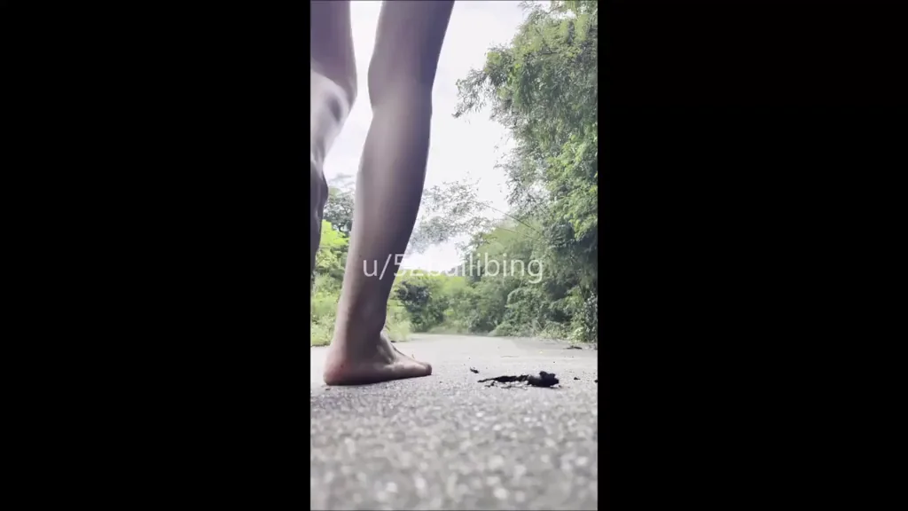 Your little Asian walking naked on the road