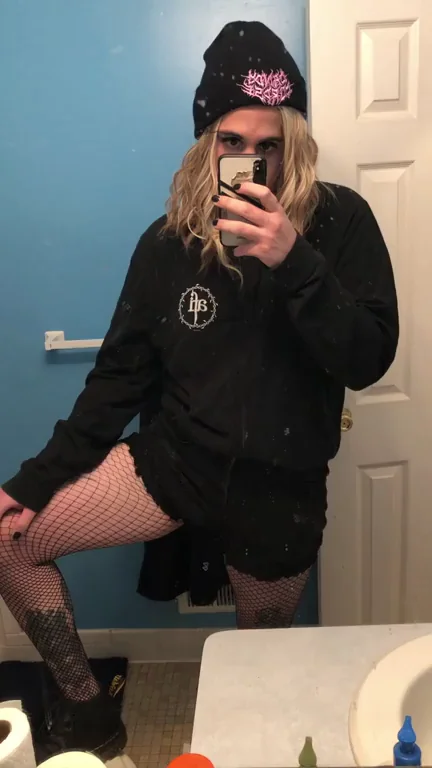 Trans Goth Babe in Fishnets Begs to Step on Your Cock 😈👢