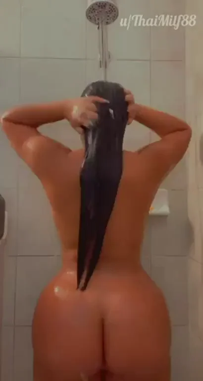 Thick 34YO Asian MILF Teases Her Massive Ass in Steamy Shower