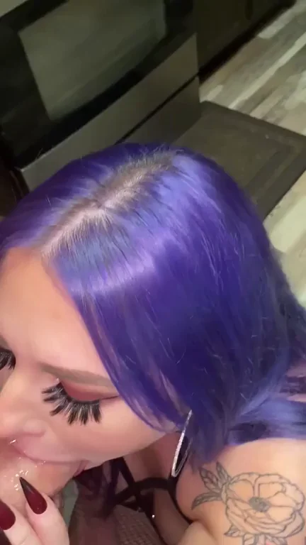 💜 Purple-Haired Slut Kneels & Devours Thick Cock (OC) 😈🍆