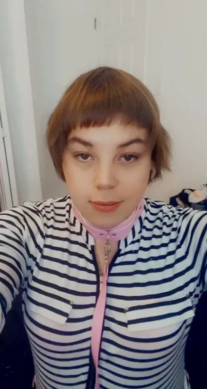 Cute Sissy Trans Begs for a Walk in Her Slutty Striped Outfit