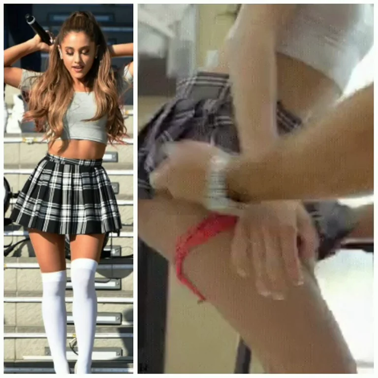 Ariana Grande Schoolgirl Skirt Tease in Panties