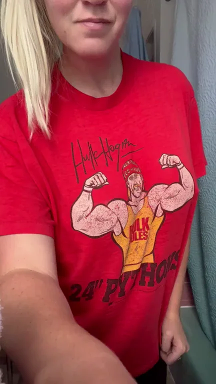 MILF Teases with Hulk Flex T-Shirt Lift - Perky Tits Pop Out (F35)